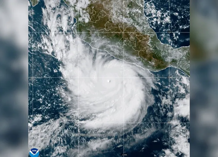 Lead image from ABC7 Los Angeles's coverage of Category 5 Hurricane Polo is 'one of the strongest storms ever'.
